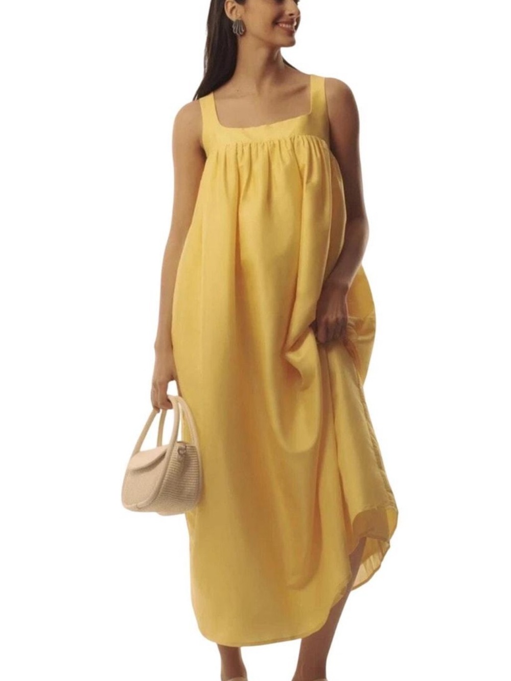 Anthropologie Sunshine Square-Neck Yellow Maxi Dress with Pockets Sz S